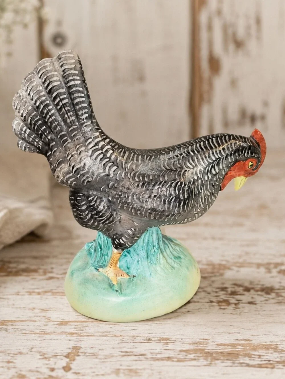 Hand-painted ceramic Scots Grey chicken figurine, designed by Quail Ceramics.